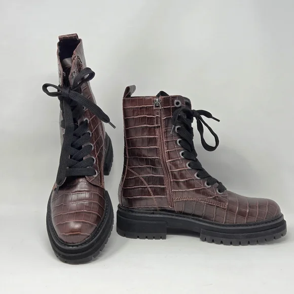 KURT GEIGER LONDON Leather Combat Boot Brown STOOP COMBAT BOOT Dark Brown Velvet Boot by KURT GEIGER LONDON main image 3